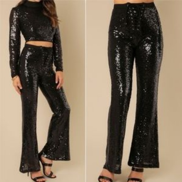 SEQUIN BLACK PANTS - Picture 2 of 2